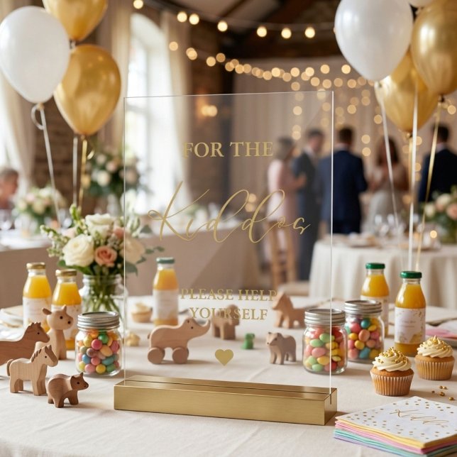 Gold Script For the kiddos Wedding Favours  Acrylic Sign (Creator Uploaded)