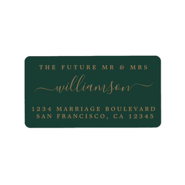 Gold Script Future Mr Mrs Green Return Address Label (Front)