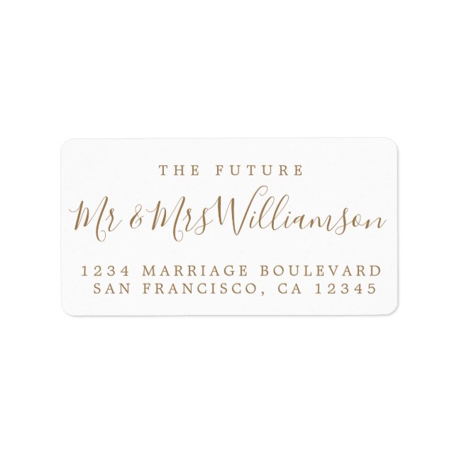 Gold Script Future Mr Mrs Wedding Return Address Label (Front)