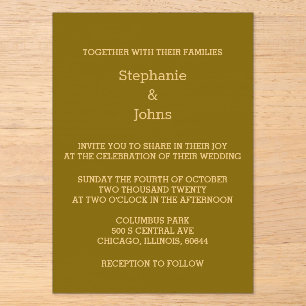 Gold Script Golden Yellow Brown Elegant Wedding Acrylic Invitations