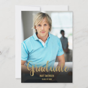 Gold Script Graduate Name and Photo Invitation
