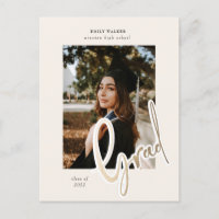 gold script graduation announcement photo postcard