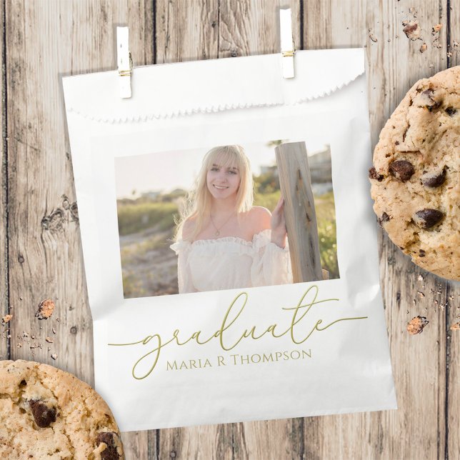 Gold Script Graduation Party Custom Photo Favour Bag (Creator Uploaded)