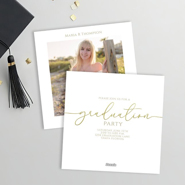 Gold Script Graduation Party Photo Template (Graduation photo party invitation.)