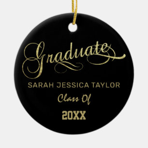 Gold Script Graduation Photo Ceramic Ornament