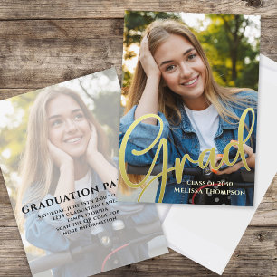 Gold Script Graduation Photo Elegant Invitation