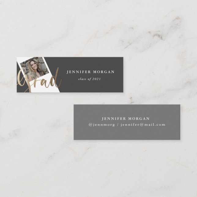 Gold Script Graduation Photo Name Card (Front/Back)