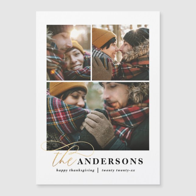 Gold script green plaid multi photo thanksgiving h (Front)