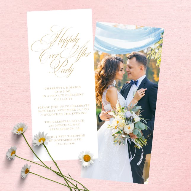 Gold Script Happily Ever After Photo Reception Invitation (Creator Uploaded)