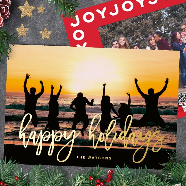 GOLD Script Happy Holidays Christmas Foil Holiday Card (Creator Uploaded)