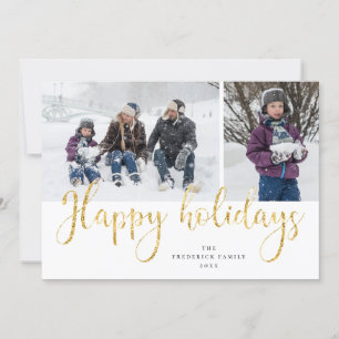 Gold Script Happy Holidays Tartan Carte photo