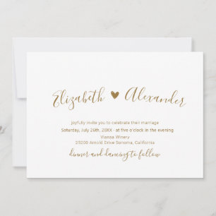 Gold Script Heart All in One QR Code Wedding Invitation