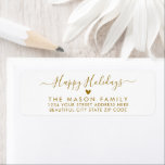 Gold Script Heart Christmas Return Address Label<br><div class="desc">Elegant,  Modern Gold and White Hand Lettered Christmas Family Return Address Labels. Featuring a pretty hand-written calligraphy swash-tail font script with saying "Merry Christmas",  a little love heart motif. Great for Christmas holiday season,  easy to personalize them with your names and return address info.</div>