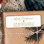 Gold Script Heart Christmas Return Address Label<br><div class="desc">Elegant,  Modern Gold and White Hand Lettered Christmas Family Return Address Labels. Featuring a pretty hand-written calligraphy swash-tail font script with saying "Merry Christmas",  a little love heart motif. Great for Christmas holiday season,  easy to personalize them with your names and return address info.</div>