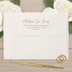 Gold Script Ivory Wedding Return Address Envelope