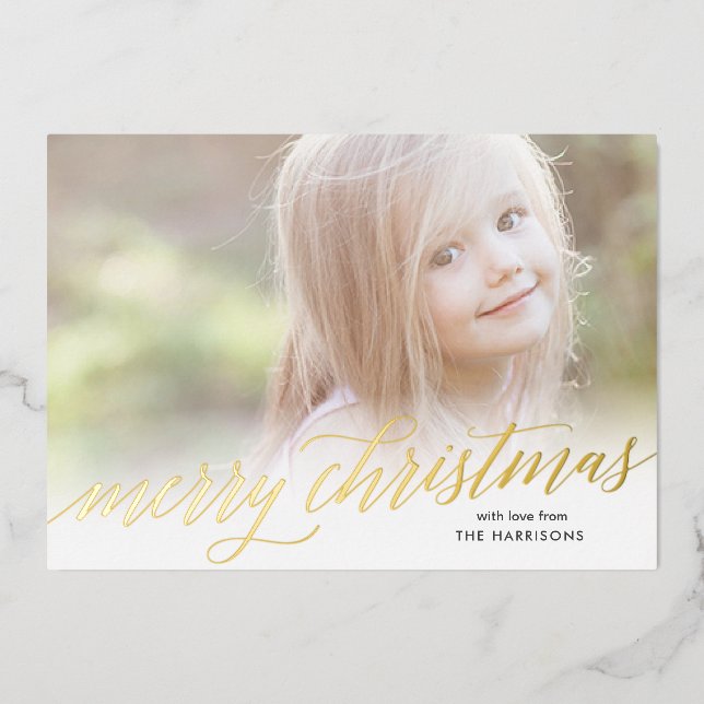 Gold Script Joyeux Noël Foil Carte de vacances (Recto)