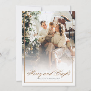 Gold Script Merry and Bright Christmas Photo Holiday Card