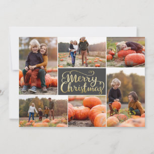 Gold Script Merry Christmas Collage Holiday Card