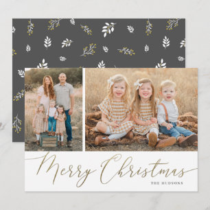Gold Script Merry Christmas Elegant 2 Photo Holida Holiday Card