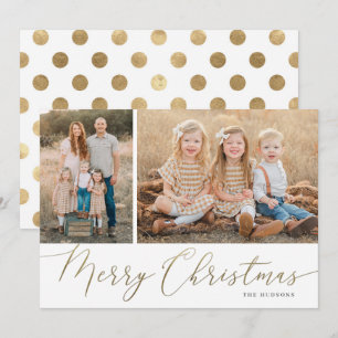 Gold Script Merry Christmas Elegant 2 Photo Holiday Card