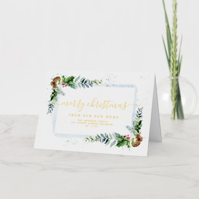 gold script Merry christmas moving announcement (Front)