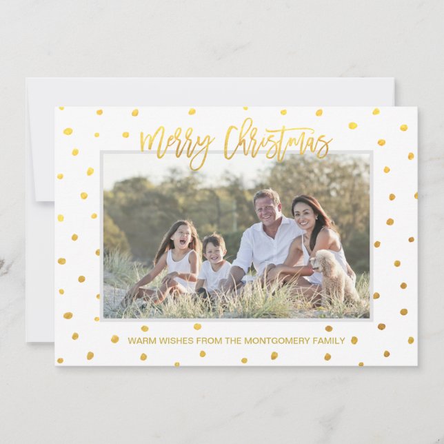 Gold Script Merry Christmas Personalized Photo Holiday Card (Front)