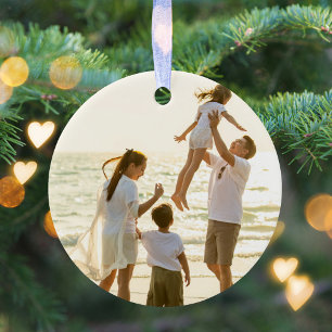 Gold Script Merry Christmas Photo Custom Ceramic Ornament