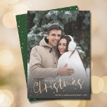 Gold Script Merry Christmas Photo Holiday Card<br><div class="desc">Celebrate the holidays with this elegant Christmas card featuring MERRY CHRISTMAS and your names in chic lettering. Just upload your favourite family photo and add your family personalization. *CHANGE THE COLOR on the back of the card to match your photo. **HORIZONTAL card done for you in our store. Select High...</div>