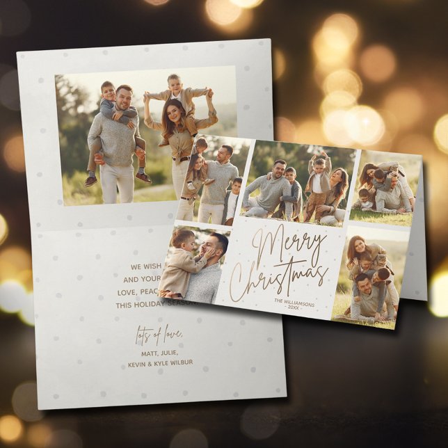 Gold Script Merry Christmas Six Photo Card (Creator Uploaded)