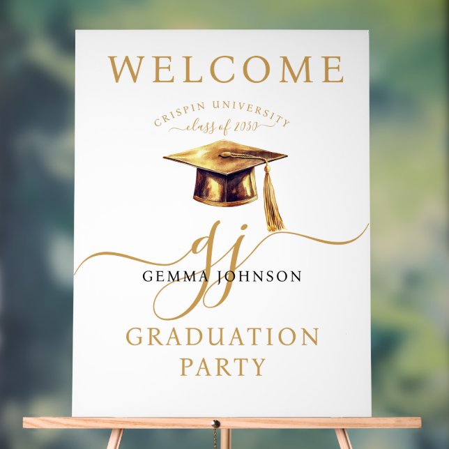 Gold Script Minimalist Graduation Party Welcome (Neutre)
