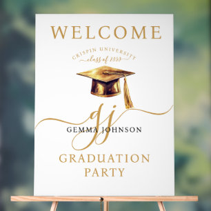 Gold Script Minimalist Graduation Party Welcome Acrylic Sign