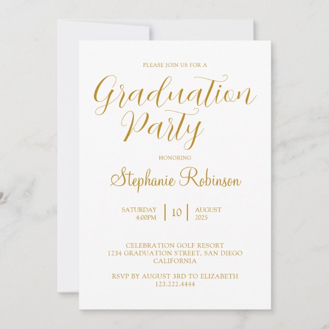 Gold Script Modern Calligraphy Graduation Party Invitation (Front)