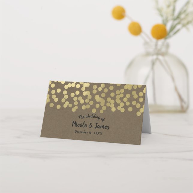 Gold Script Modern Chic Rustic Kraft Wedding Table Place Card (Front)