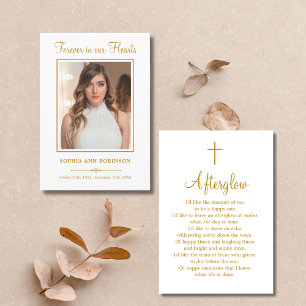 Gold Script Modern Funeral Photo Memorial Prayer Card