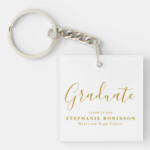 Gold Script Modern Graduation Keychain
