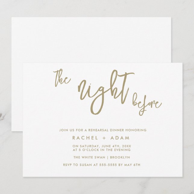 Gold Script Modern Rehearsal Dinner Invitation (Front/Back)