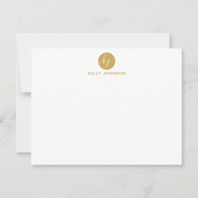 Gold Script Monogram Circle Modern Elegant Classic Card (Front)
