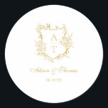 Gold Script Monogram Crest Wedding Envelope Seal<br><div class="desc">Elegant faux gold script floral monogram crest wedding classic envelope seal sticker.</div>