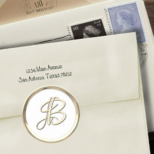 Gold Script Monogram Initial B on any colour Classic Round Sticker