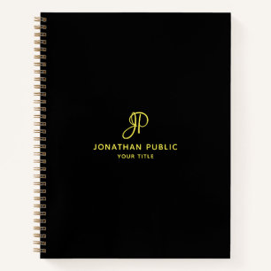 Gold Script Monogram Initial Business Professional Notebook