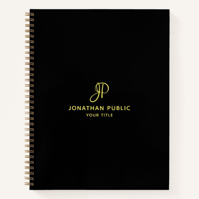 Gold Script Monogram Initial Business Professional Notebook (Front)