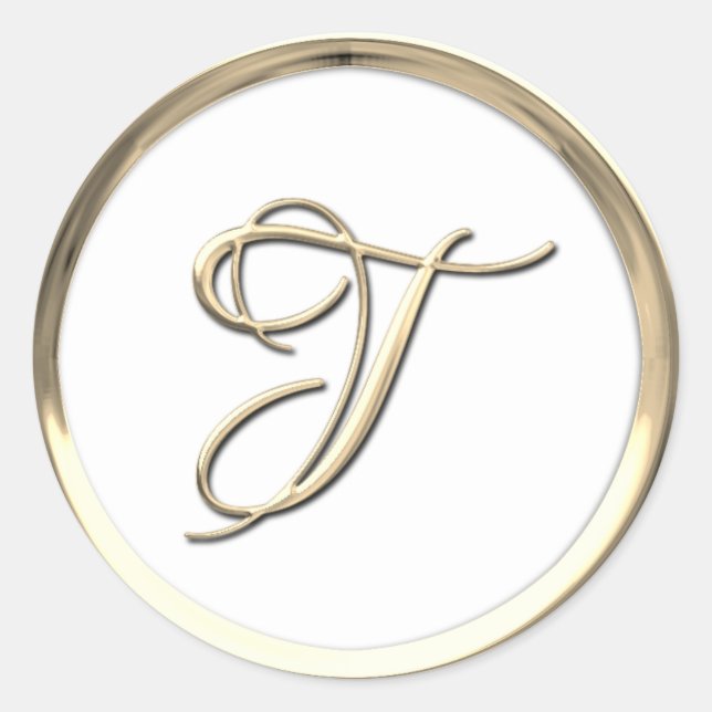 Gold Script Monogram Initial T on any colour Classic Round Sticker (Front)