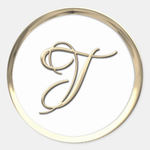 Gold Script Monogram Initial T on any colour Classic Round Sticker