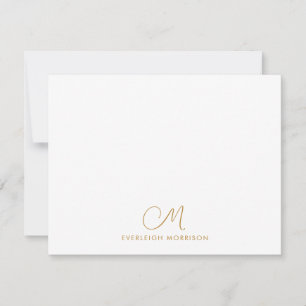 Gold Script Monogram Modern Stationery  Card