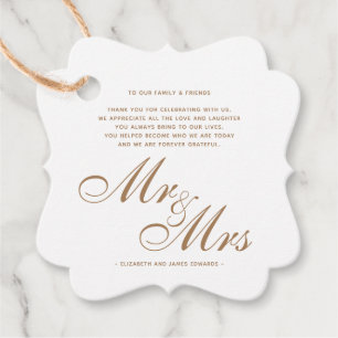 Gold Script Mr and Mrs Wedding Thank You Message Favour Tags