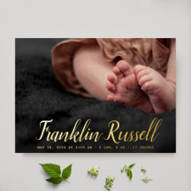 gold SCRIPT Name boy Baby Birth Announcement
