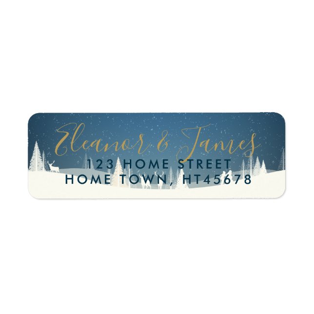 Gold Script Name Winter Snow Scene Return Address (Front)