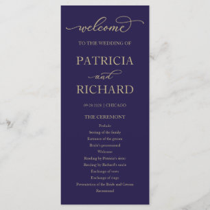 Gold Script Navy Blue Wedding Ceremony Program
