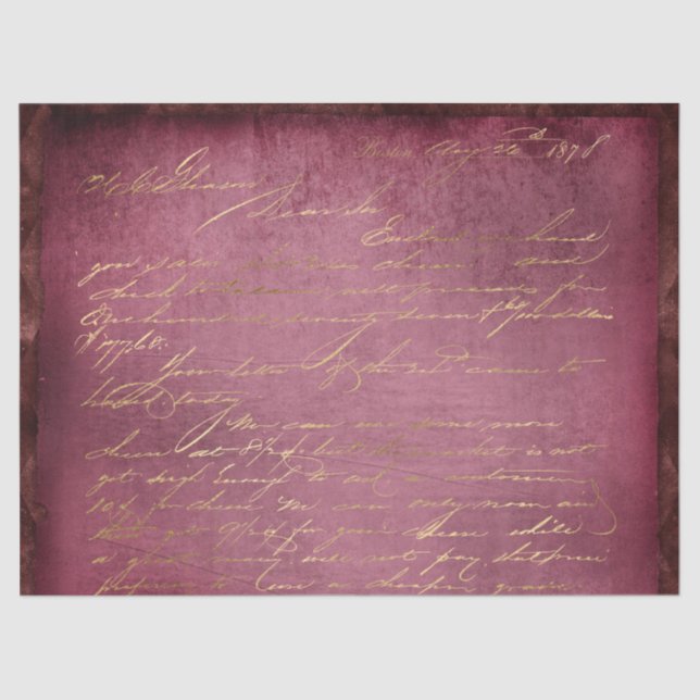 Gold Script on Distressed Red Decoupage Tissue Paper (Front)