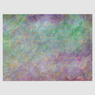 Gold Script on Purple and Green Decoupage Tissue Paper